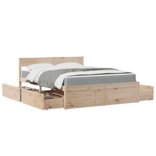 vidaXL Bed met lades en matras massief grenenhout 140x200 cm, Huis en Inrichting, Slaapkamer | Bedden, 140 cm, 200 cm, Bruin, Tweepersoons