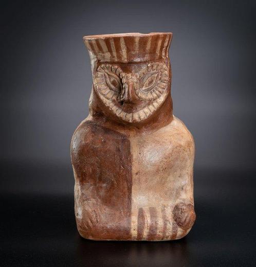 Pre-Columbiaans. Moche Uil keramiekvaas Met Spaanse, Verzamelen, Mineralen en Fossielen