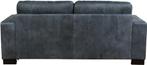 Blauwe leren moderne 2.5-zitsbank - poot hout zwart - Kenia, Ophalen of Verzenden, Rechte bank, Modern, 200 tot 250 cm