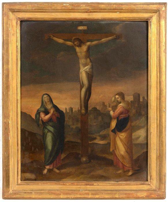 Franse school (XVI) - The Crucifixion with the Virgin and, Antiek en Kunst, Kunst | Schilderijen | Klassiek
