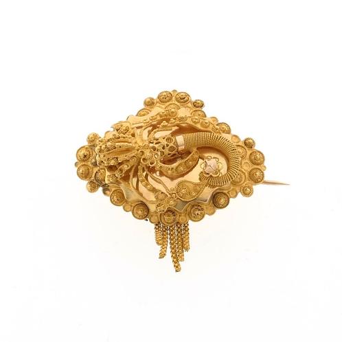 Gouden broche van filigrain techniek | Vintage/antiek, Sieraden, Tassen en Uiterlijk, Broches, Overige kleuren, Gebruikt, Goud