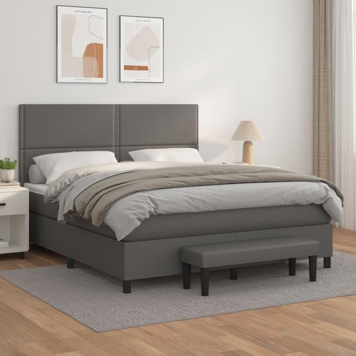 vidaXL Boxspring met matras kunstleer grijs 180x200 cm, Huis en Inrichting, Slaapkamer | Bedden, 80 cm, 200 cm, Grijs, Eenpersoons