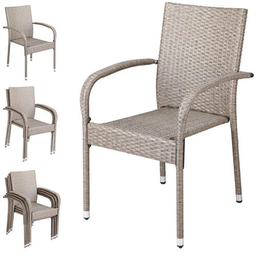 Polyrattan Stapelstoel Comfort Set van 4 kleur Creme, Tuin en Terras, Tuinstoelen, Nieuw, Verzenden