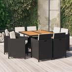 vidaXL 9-delige Tuinset met kussens poly rattan zwart, Verzenden, Nieuw, Rotan, Tuinset