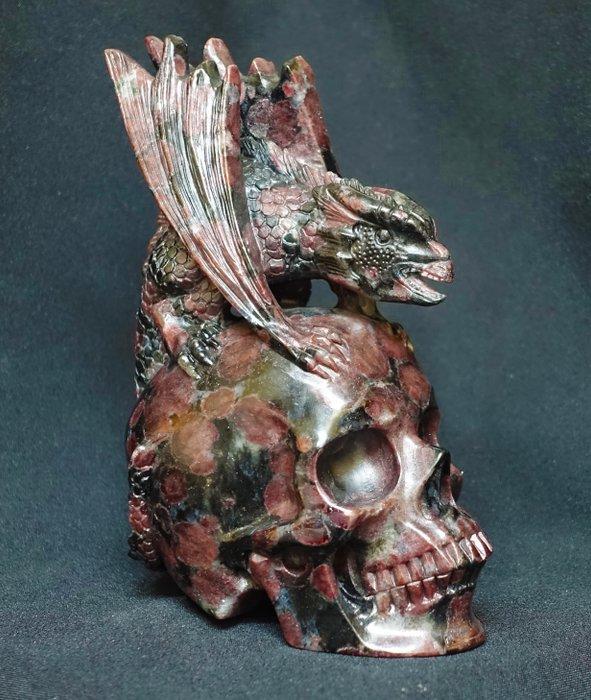 Hagedisbeeld aan de schedel, met de hand uit granaatkristal, Verzamelen, Mineralen en Fossielen