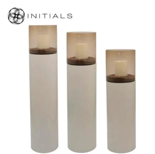 3 Stuks Initials Windlicht op pilaar Ivory brown Goud Zwart, Huis en Inrichting, Woonaccessoires | Kandelaars en Kaarsen, 25 tot 50 cm