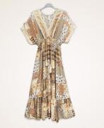 Boho vintage maxi jurk met sierwerk, franjes en hoge talie, Nieuw
