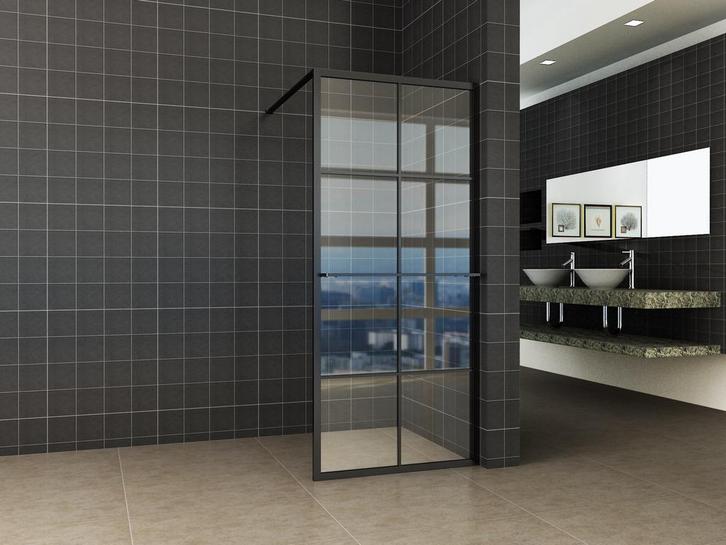 Inloop douche zwart raster+handdoekhouder 10mm NANO glas, Doe-het-zelf en Verbouw, Sanitair, Nieuw, Verzenden