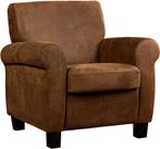 Bruine leren klassieke fauteuil - poot hout bruin - Kenia Le, Huis en Inrichting, Fauteuils, Klassiek, Nieuw, Ophalen of Verzenden