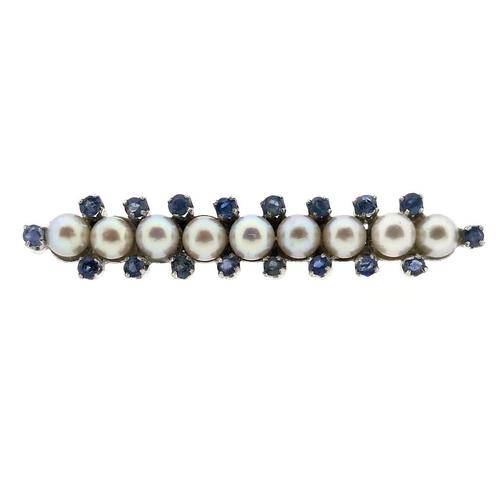 18 Krt. Antiek witgouden broche met parel en saffier, Sieraden, Tassen en Uiterlijk, Broches, Overige kleuren, Gebruikt, Met edelsteen