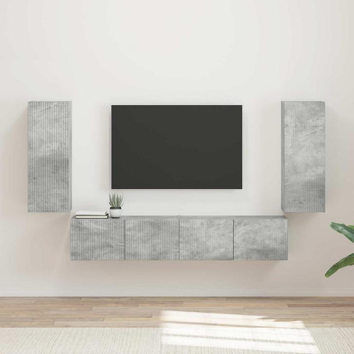 vidaXL TV Wandkast Set Wandgemonteerd 4 pcs Beton Grijs, Huis en Inrichting, Kasten | Televisiemeubels, Nieuw, Overige houtsoorten