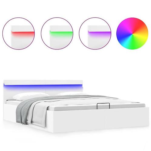 Bedframe Wit 160x200 LED & Opberg | Retourdeal | 35% Korting, Huis en Inrichting, Slaapkamer | Bedden, 160 cm, 200 cm, Wit, Nieuw