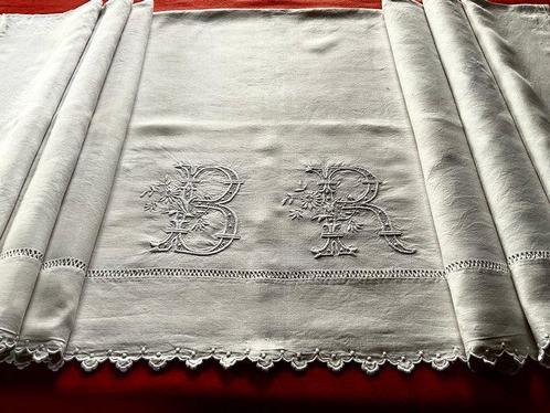 Eind Napoleon 111, Empire-bedlinnen van zuiver linnen en met, Antiek en Kunst, Antiek | Kleden en Textiel