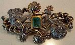 Broche - 18 karaat Geel goud Smaragd - Diamant - Broche