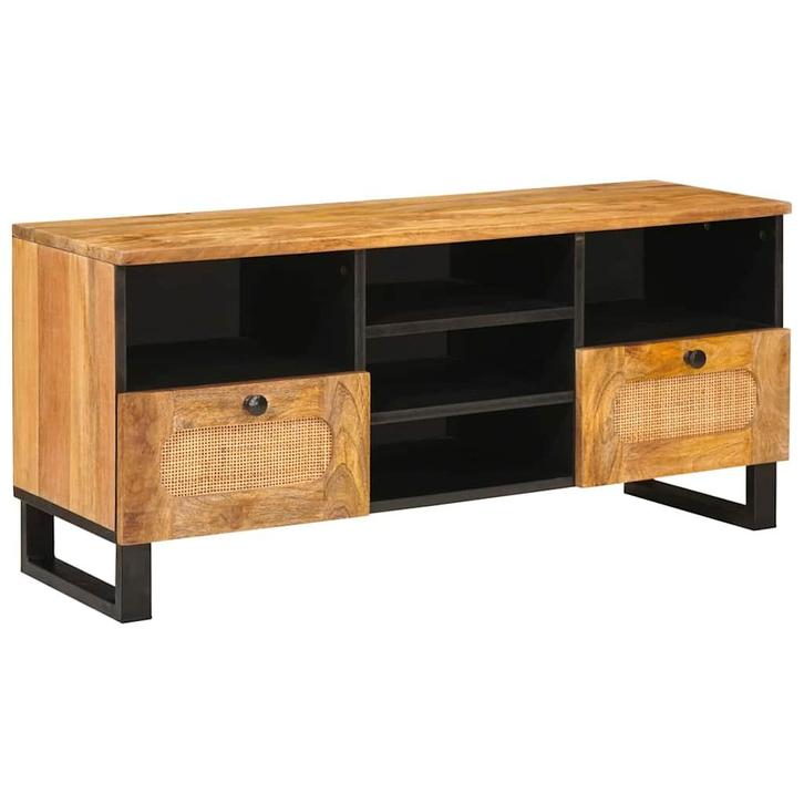 vidaXL TV-kast met lade Bruin 100 x 33 x 46 cm Massief Mango, Huis en Inrichting, Woonaccessoires | Cd- en Dvd-rekken, Nieuw, Verzenden