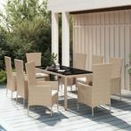 vidaXL 9-delige Tuinset met kussens poly rattan beige, Tuin en Terras, Verzenden, Nieuw, Rotan, Tuinset