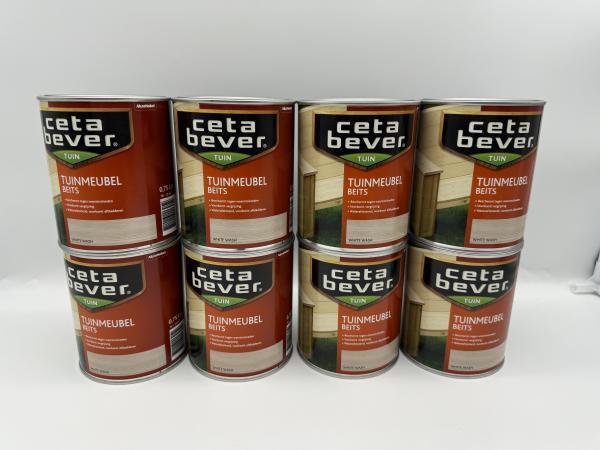 Veiling - 8 x 0,75L Ceta Bever Tuinmeubelbeits White Wash 40, Doe-het-zelf en Verbouw, Verf, Beits en Lak