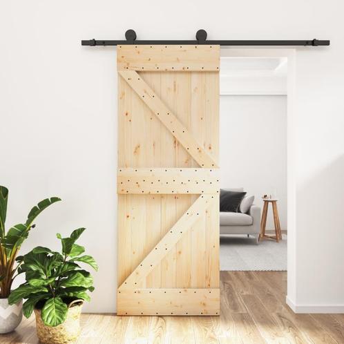 vidaXL Schuifdeur met beslag 70x210 cm massief grenenhout, Doe-het-zelf en Verbouw, Deuren en Horren, Nieuw, Verzenden