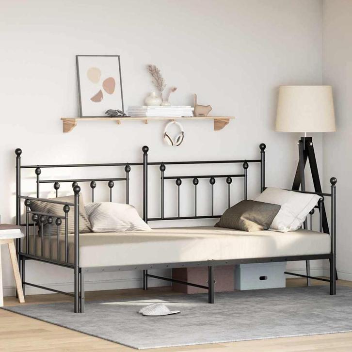 vidaXL Bedframe voor een daybed Zwart 107 x 203 cm Staal, Huis en Inrichting, Slaapkamer | Bedden, Zwart, Nieuw, Metaal, Verzenden