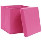 Opbergboxen met deksel 4 st 32x32x32 cm stof roze