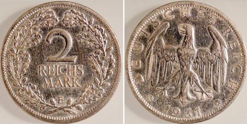 Duitsland 2 Reichsmark 1931 E J 320 sehr schoen zilver, Postzegels en Munten, Munten | Europa | Niet-Euromunten, Verzenden