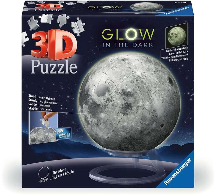 Maan Glow in the Dark 3D Puzzel (72 stukjes) | Ravensburger, Hobby en Vrije tijd, Denksport en Puzzels, Nieuw, Verzenden