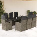 vidaXL 9-delige Tuinset met kussens poly rattan grijs, Nieuw, 8 zitplaatsen, Tuinset, Verzenden