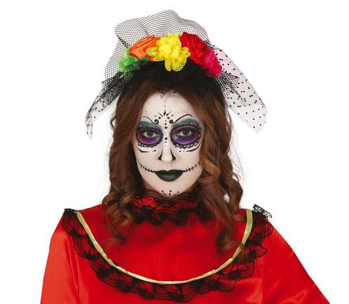 Halloween Tiara Bloemen En Sluier Gekleurd, Hobby en Vrije tijd, Feestartikelen, Nieuw, Verzenden