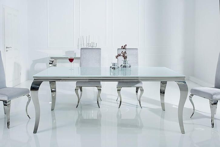 Eettafel Modern Barok 180cm wit zilver/ 37903, Huis en Inrichting, Tafels | Eettafels, Ophalen of Verzenden