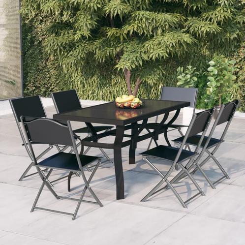 vidaXL 7-delige Tuinset grijs en zwart, Tuin en Terras, Tuinsets en Loungesets, Tuinset, Nieuw, 6 zitplaatsen, Rvs, Verzenden