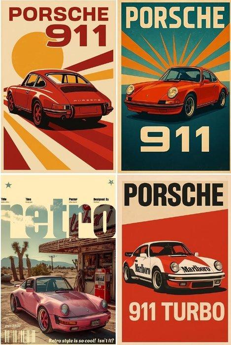 CREATIVE_HUB - Lot of 4 Retro Porsche Adv, Antiek en Kunst, Kunst | Tekeningen en Foto's