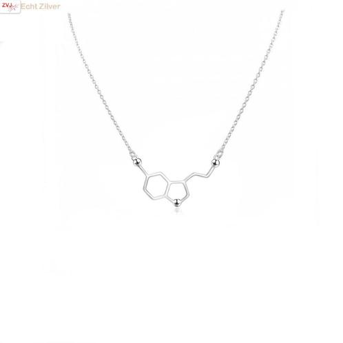 Zilveren serotonine molecule ketting, Sieraden, Tassen en Uiterlijk, Kettingen, Nieuw, Verzenden