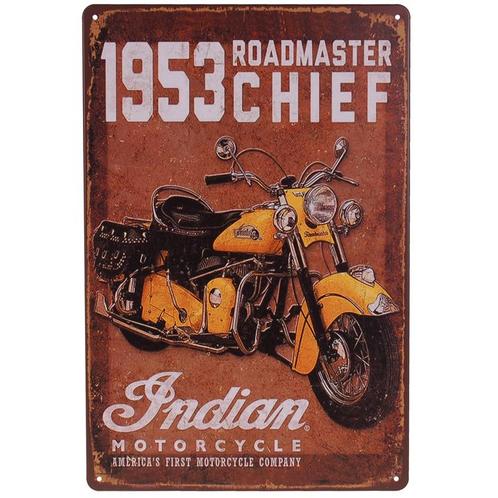 Metalen Plaatje - Indian Motor Roadmaster Chief 1953 - Geel, Huis en Inrichting, Woonaccessoires | Tekstborden en Spreuken, Nieuw