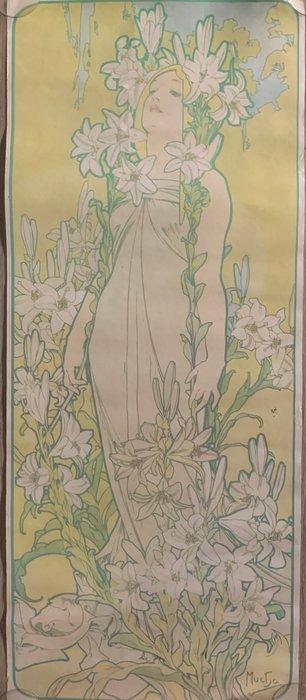 Alphonse Mucha (after) - Iris fiori - Jaren 1970, Antiek en Kunst, Kunst | Tekeningen en Foto's