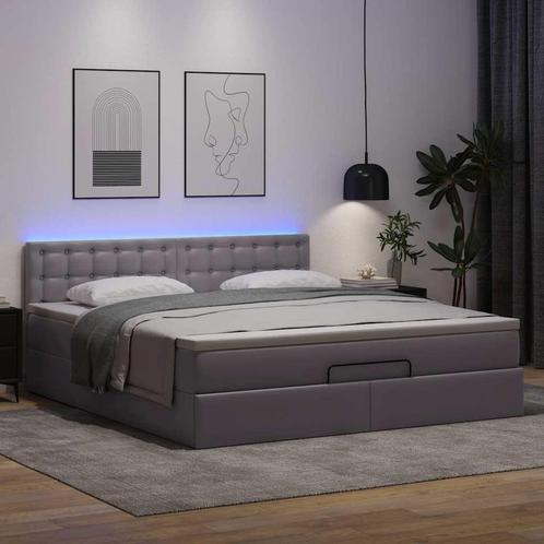 vidaXL Ottoman bed met matrassen en LEDs 180x200cm, Huis en Inrichting, Slaapkamer | Bedden, 80 cm, 200 cm, Grijs, Eenpersoons