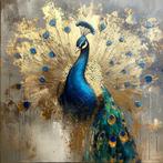 1078 - John Joseb Art - Pauw, vogel, abstract, goud, Huis en Inrichting, Verzenden, Nieuw, Schilderij, 50 tot 75 cm