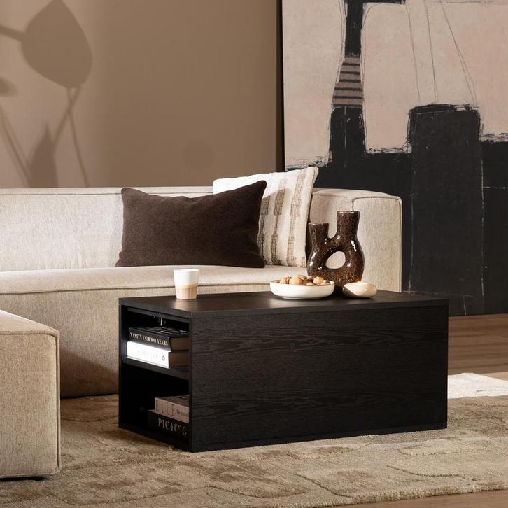 40% Korting: Salontafel Jaxx zwart eiken 88x55 cm, Huis en Inrichting, Tafels | Salontafels, Zo goed als nieuw, Eikenhout, Rechthoekig