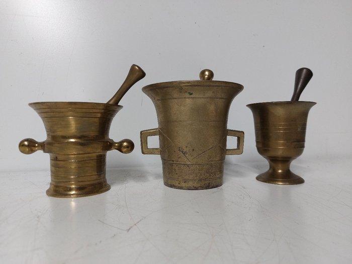 Vijzel (3) - Messing - vijzel en stamper, Antiek en Kunst, Antiek | Keukenbenodigdheden