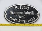 EisenbahnSchild Waggonfabrik H.Fuchs Heidelberg 1933, Verzamelen, Spoorwegen en Tramwegen, Ophalen of Verzenden, Gebruikt, Overige typen