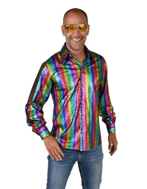 Disco Blouse Holografisch Regenboog, Kleding | Heren, Carnavalskleding en Feestkleding, Nieuw, Ophalen of Verzenden