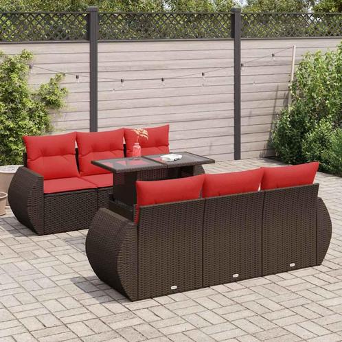vidaXL 7-delige Loungeset met kussens poly rattan acacia, Tuin en Terras, Tuinsets en Loungesets, Loungeset, Nieuw, Rotan, Verzenden
