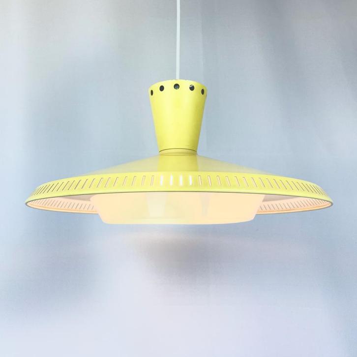 hanglamp plafondlamp NB92 L Kalff Philips geel 50s 60s, Huis en Inrichting, Lampen | Hanglampen, Minder dan 50 cm, Gebruikt, Kunststof