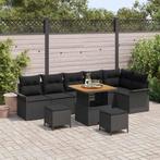 vidaXL Tuinbankenset met kussen 9 pcs Zwart poly rattan, Tuin en Terras, Verzenden, Nieuw, Rotan