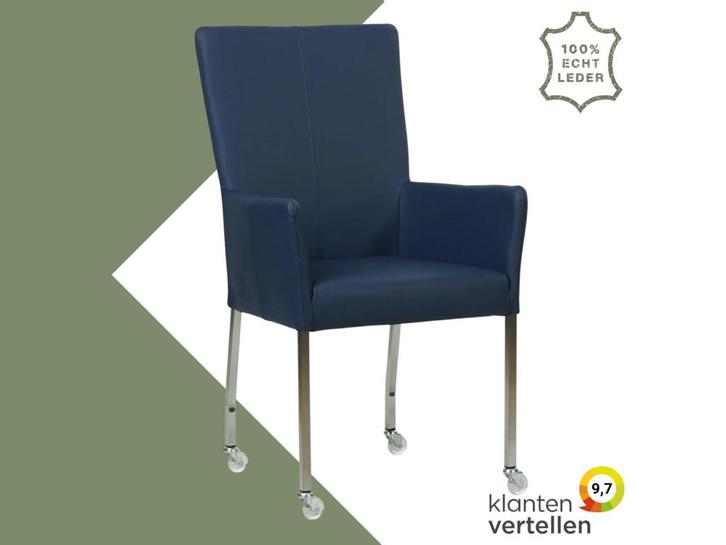 Leren eetkamerstoel Deal met armleuning - Toledo Kobalt, Huis en Inrichting, Stoelen, Eén, Blauw, Nieuw, Leer, Ophalen of Verzenden