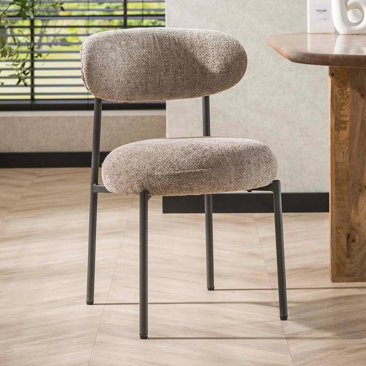 *WOONWINKEL* Zandkleur Eetkamerstoel Met Ronde Zitting, Huis en Inrichting, Stoelen, Nieuw, Stof, Verzenden