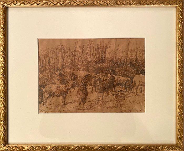 Luigi Navone (1910-1983) - Pecore al pascolo, Antiek en Kunst, Kunst | Schilderijen | Klassiek