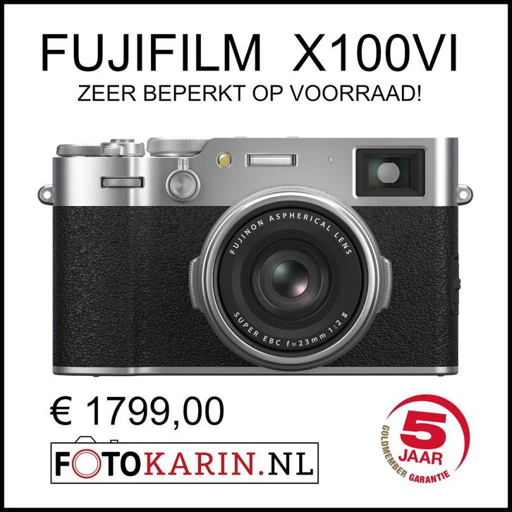 Fujifilm X100VI zilver | beprekte voorraad|Foto Karin Kollum, Audio, Tv en Foto, Fotocamera's Digitaal, Geen optische zoom, Nieuw