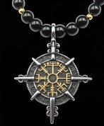 Ketting Viking Vegvísir en obsidiaan - Gids, Bescherming,