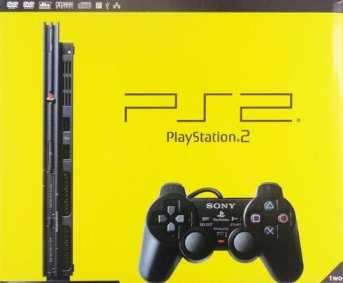 Playstation 2 Console Slim Zwart + Sony Controller in Doos, Spelcomputers en Games, Spelcomputers | Sony PlayStation 2, Zo goed als nieuw