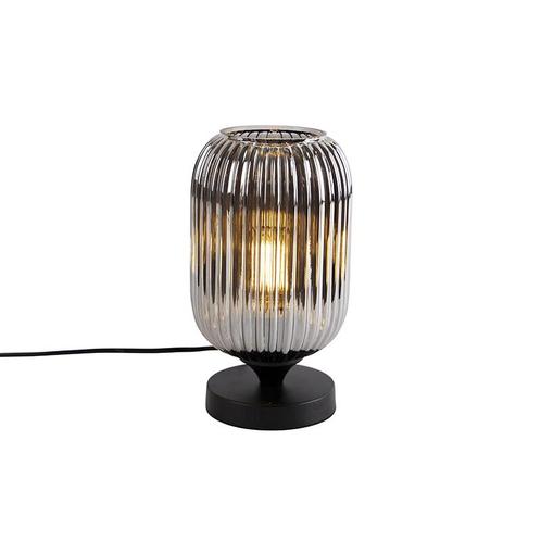 Art Deco tafellamp zwart met smoke glas - Banci, Huis en Inrichting, Lampen | Tafellampen, Nieuw, Glas, Minder dan 50 cm